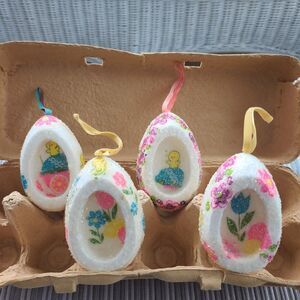 Vintage Large Sugared Glitter Foam Mod Eggs Floral Easter Decoupage Handmade